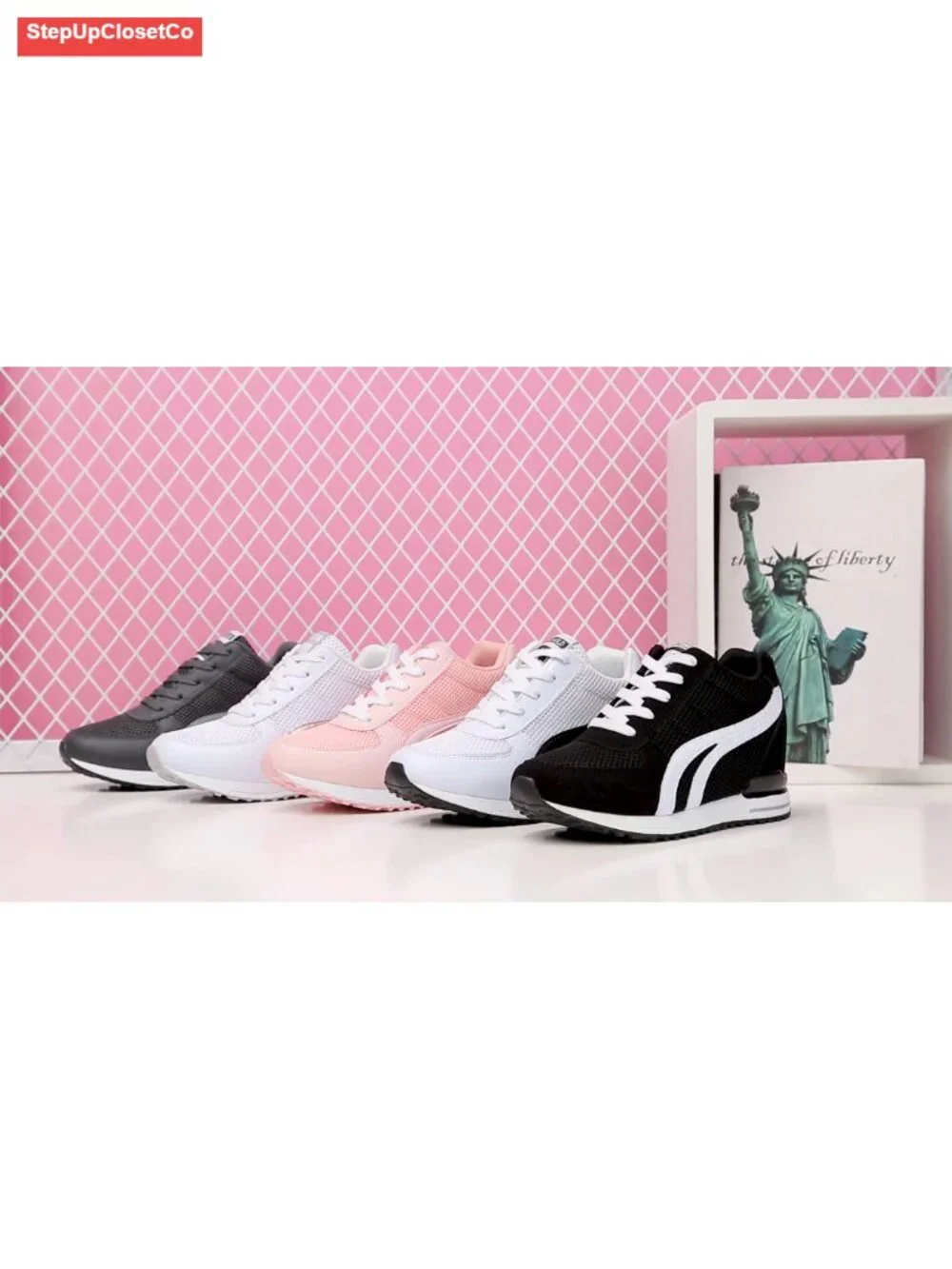 Women's Hidden Wedge Sneakers High Heeled Lightweight Mesh Casual Walking Shoes